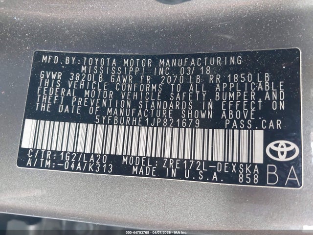 Toyota Corolla Xse 2018 5YFBURHE1JP821679 Image 9