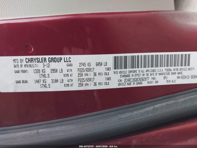 Продаж на аукціоні авто 2012 Chrysler Town & Country Touring, vin: 2C4RC1BG8CR282977, номер лоту: 44753787