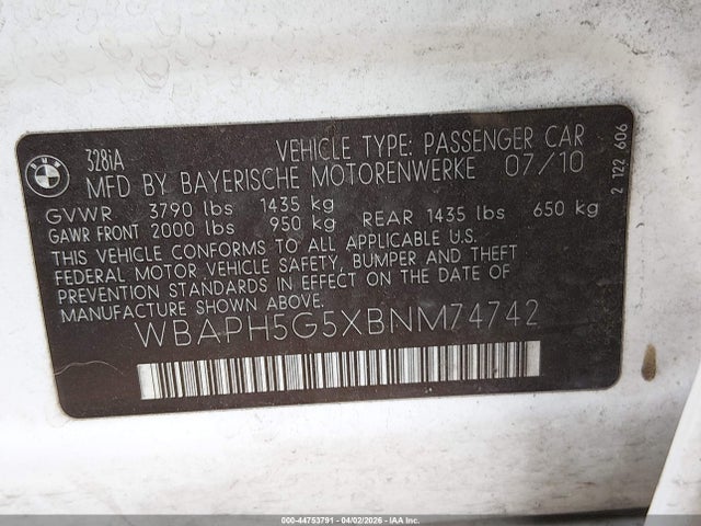 Продаж на аукціоні авто 2011 Bmw 328i, vin: WBAPH5G5XBNM74742, номер лоту: 44753791