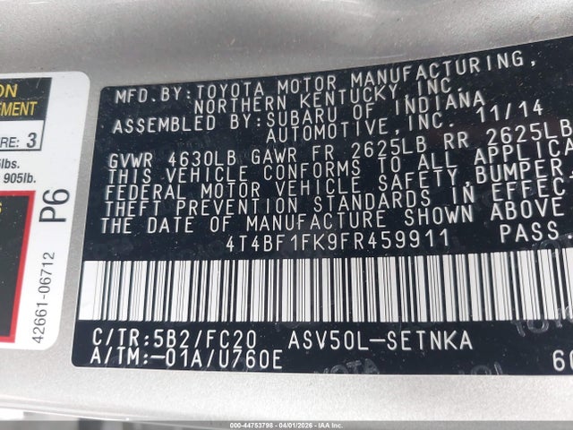 4T4BF1FK9FR459911 Toyota CAMRY LE