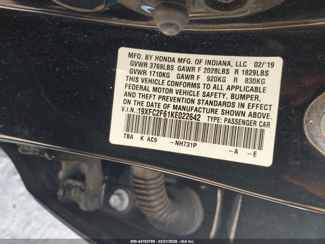 Продаж на аукціоні авто 2019 Honda Civic Lx, vin: 19XFC2F61KE022642, номер лоту: 44753799