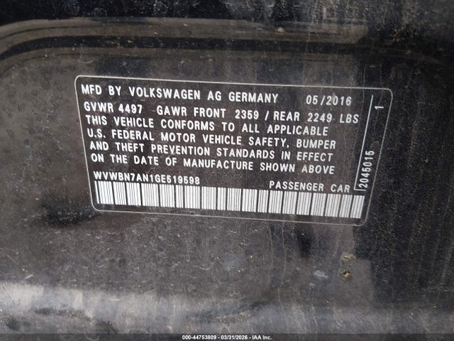 Aukcja sprzedaży 2016 Volkswagen Cc 2.0t R-line, vin: WVWBN7AN1GE519598, numer aukcji: 44753809