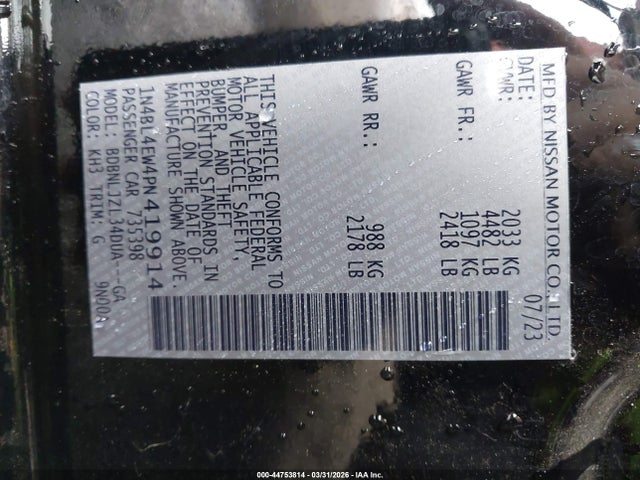1N4BL4EW4PN419914 Nissan Altima Sl Intelligent Awd