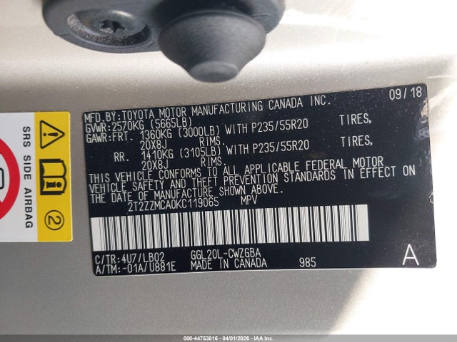44753816 :رقم المزاد ، 2T2ZZMCA0KC119065 vin ، 2019 Lexus Rx 350 مزاد بيع