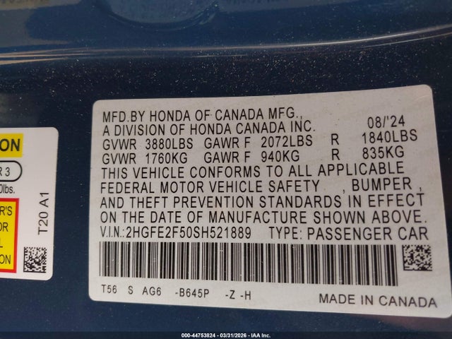 Honda Civic Sport 2025 2HGFE2F50SH521889 Image 9