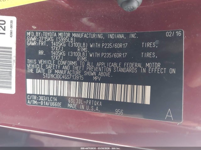 2016 TOYOTA SIENNA 5TDYK3DC4GS713915 Photo 8