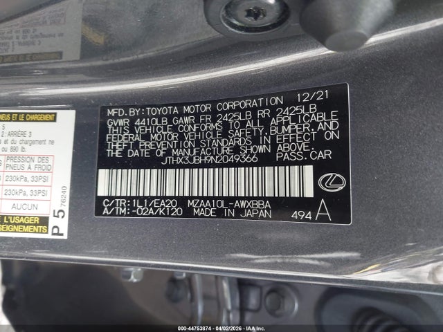 JTHX3JBH9N2049366 Lexus UX 200