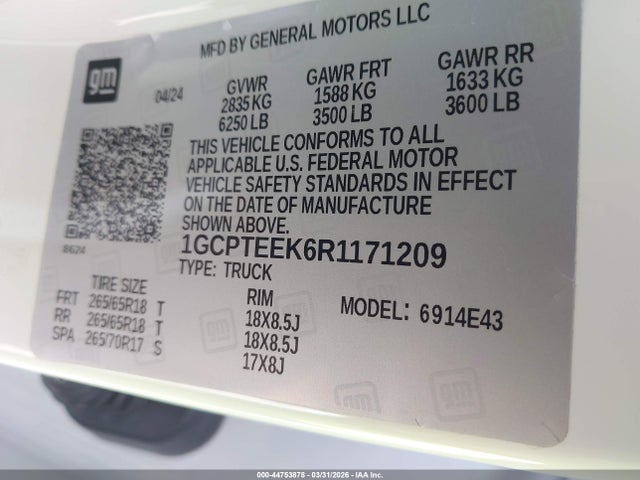 2024 Chevrolet Colorado 4wd Trail Boss მანქანა იყიდება აუქციონზე, vin: 1GCPTEEK6R1171209, აუქციონის ნომერი: 44753878