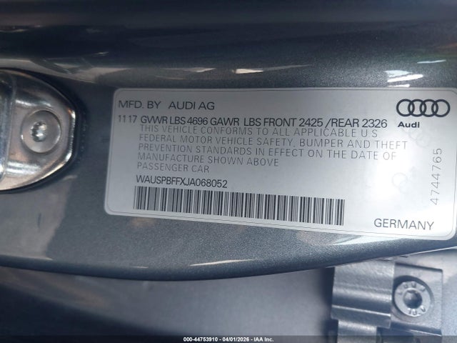 44753910 :رقم المزاد ، WAUSPBFFXJA068052 vin ، 2018 Audi A3 E-tron 1.4t Premium مزاد بيع