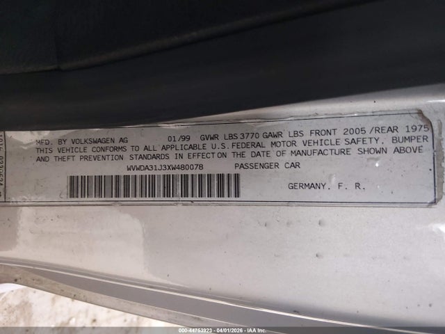 Продаж на аукціоні авто 1999 Volkswagen Gti Gls, vin: WVWDA31J3XW480078, номер лоту: 44753923