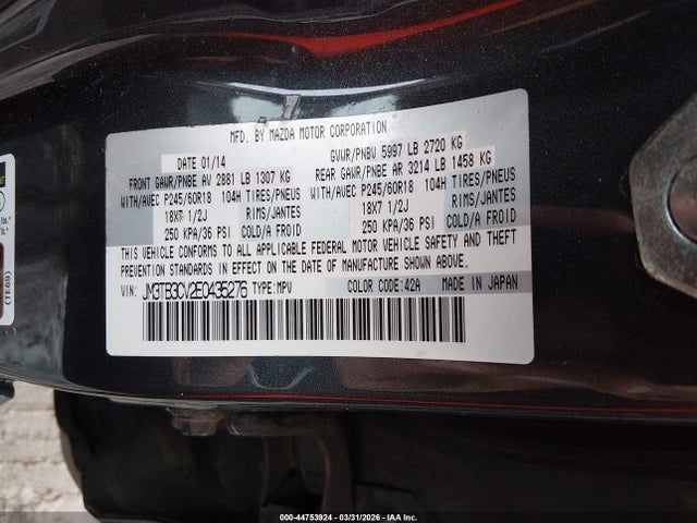 Продаж на аукціоні авто 2014 Mazda Cx-9 Touring, vin: JM3TB3CV2E0435276, номер лоту: 44753924