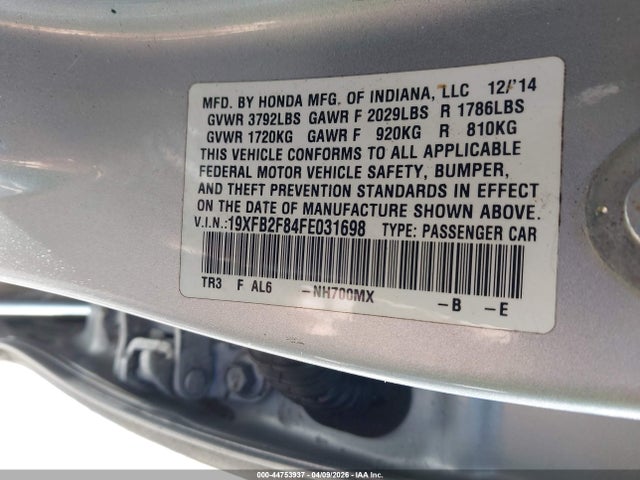 Продажа на аукционе авто 2015 Honda Civic Ex, vin: 19XFB2F84FE031698, номер лота: 44753937