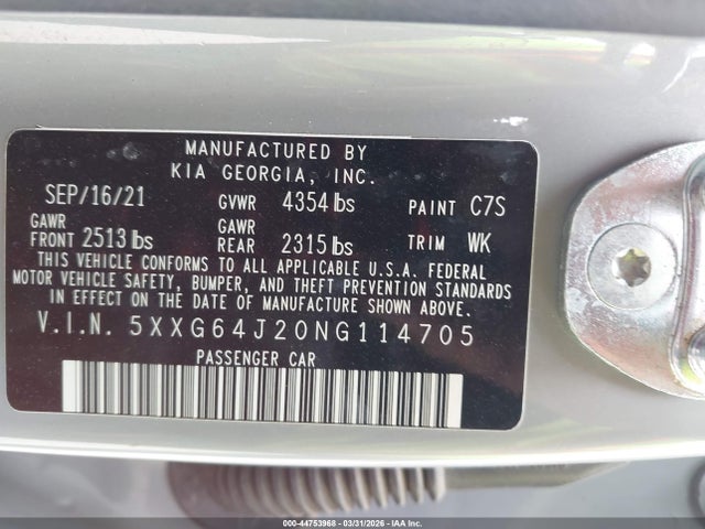 5XXG64J20NG114705 KIA K5 Gt-line