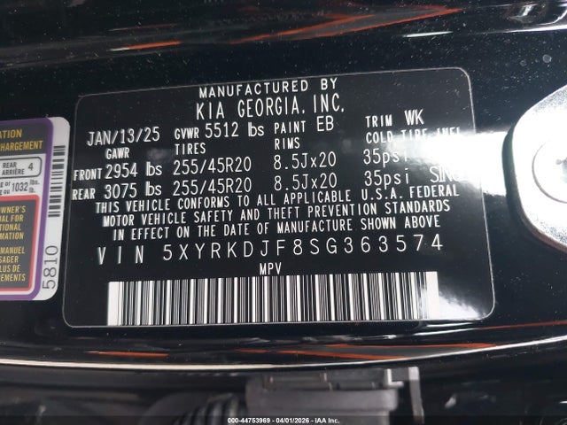 Aukcja sprzedaży 2025 Kia Sorento X-line Sx, vin: 5XYRKDJF8SG363574, numer aukcji: 44753969
