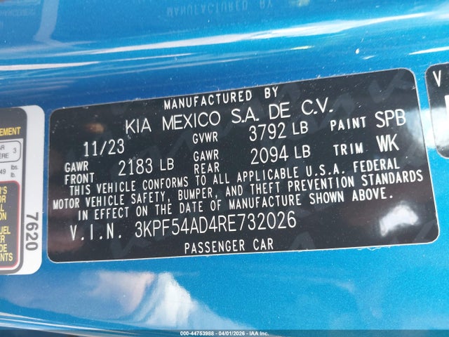 Продажа на аукционе авто 2024 Kia Forte Gt-line, vin: 3KPF54AD4RE732026, номер лота: 44753988