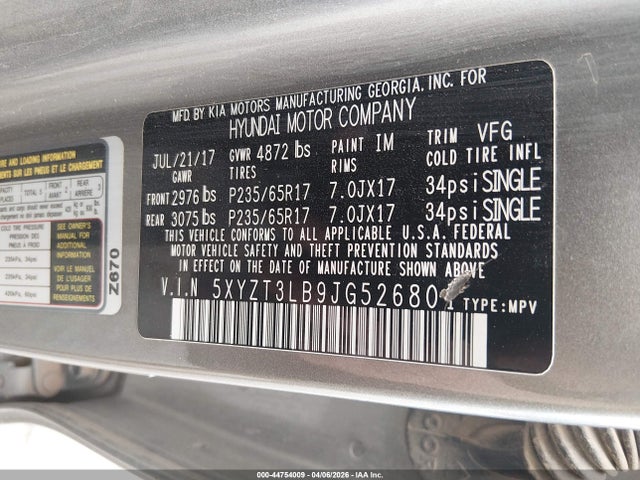 5XYZT3LB9JG526801 Hyundai Santa Fe Sport 2.4l