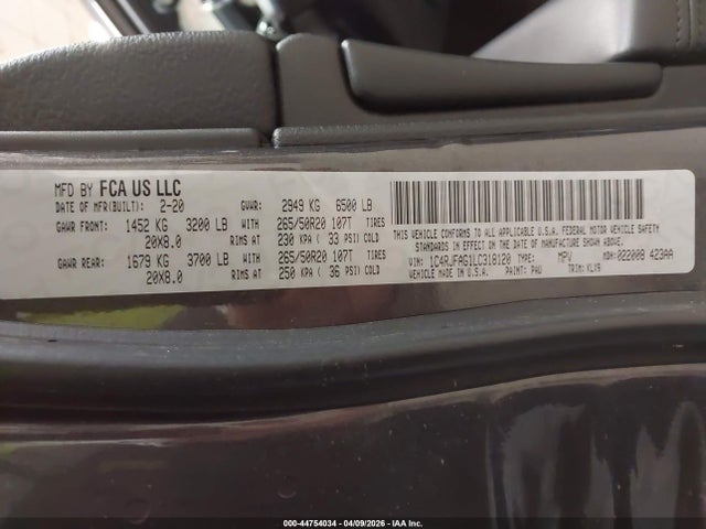 2020 Jeep Grand Cherokee Altitude 4x4 მანქანა იყიდება აუქციონზე, vin: 1C4RJFAG1LC318120, აუქციონის ნომერი: 44754034