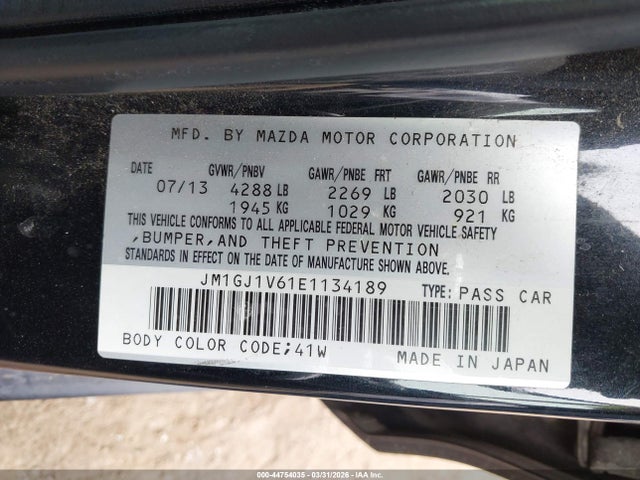 Auction sale of the 2014 Mazda Mazda6 I Touring, vin: JM1GJ1V61E1134189, lot number: 44754035