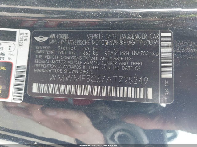 2010 MINI COOPER WMWMF3C57ATZ25249 Photo 8