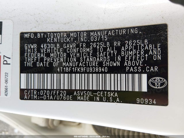 4T1BF1FK9FU938940 Toyota CAMRY SE