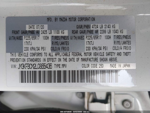 JM3KFBCM2L0865436 Mazda Cx-5 Touring
