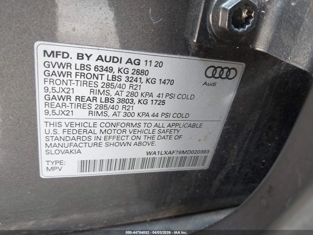 Aukcja sprzedaży 2021 Audi Q7 Premium Plus 55 Tfsi Quattro Tiptronic, vin: WA1LXAF76MD020393, numer aukcji: 44754052