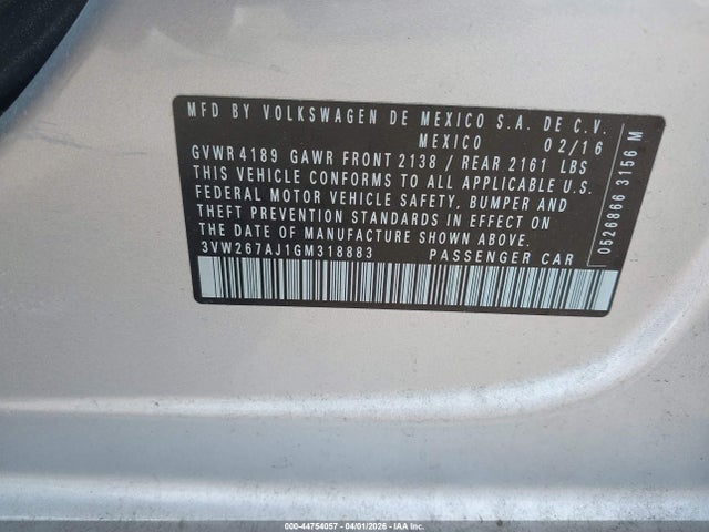 Продажа на аукционе авто 2016 Volkswagen Jetta 1.4t S, vin: 3VW267AJ1GM318883, номер лота: 44754057