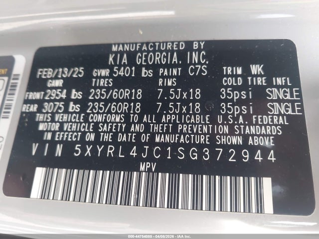 Продаж на аукціоні авто 2025 Kia Sorento S, vin: 5XYRL4JC1SG372944, номер лоту: 44754085