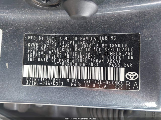 5YFBURHE8HP657034 Toyota COROLLA LE