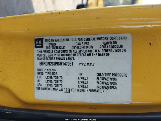 2003 HUMMER H2 5GRGN23U93H147061 Photo 8