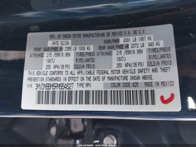 44754097 :رقم المزاد ، 3MVDMBBM5RM664627 vin ، 2024 Mazda Cx-30 2.5 S Select Sport مزاد بيع