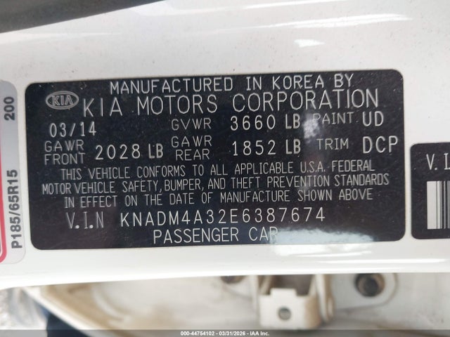 KIA RIO LX 2014 KNADM4A32E6387674 Image 9