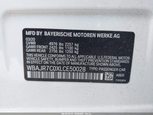 Продажа на аукционе авто 2020 Bmw 530i Xdrive, vin: WBAJR7C0XLCE50028, номер лота: 44754110