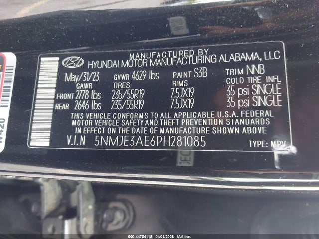 Aukcja sprzedaży 2023 Hyundai Tucson Limited, vin: 5NMJE3AE6PH281085, numer aukcji: 44754118