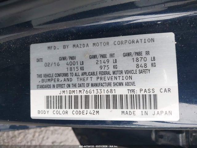 Продаж на аукціоні авто 2016 Mazda Mazda3 I Touring, vin: JM1BM1M76G1331681, номер лоту: 44754133