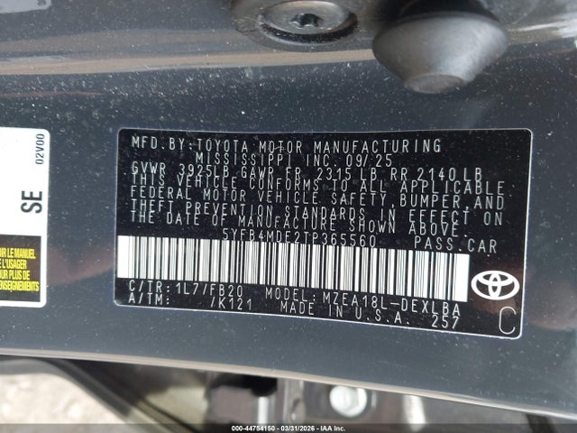 Aukcja sprzedaży 2026 Toyota Corolla Le, vin: 5YFB4MDE2TP365560, numer aukcji: 44754150