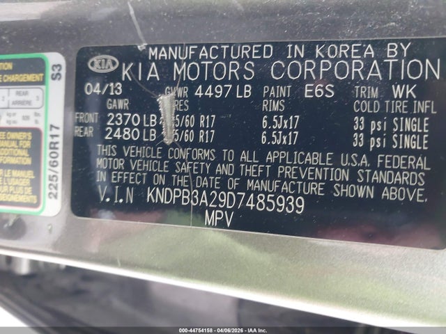 2013 Kia Sportage Lx მანქანა იყიდება აუქციონზე, vin: KNDPB3A29D7485939, აუქციონის ნომერი: 44754158