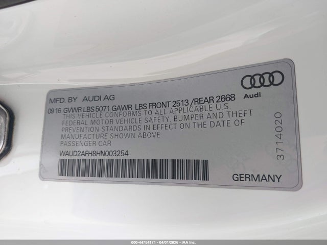 Aukcja sprzedaży 2017 Audi A5 2.0t Sport, vin: WAUD2AFH8HN003254, numer aukcji: 44754171