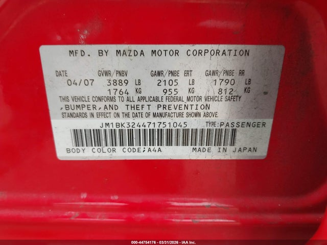 2007 MAZDA MAZDA3 JM1BK324471751045 Photo 8