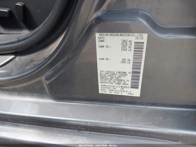 2019 Nissan Altima 2.5 Sr მანქანა იყიდება აუქციონზე, vin: 1N4BL4CV5KC228002, აუქციონის ნომერი: 44754184