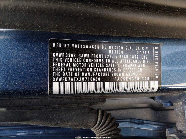 Aukcja sprzedaży 2018 Volkswagen Beetle, vin: 3VWFD7ATXJM716660, numer aukcji: 44754204