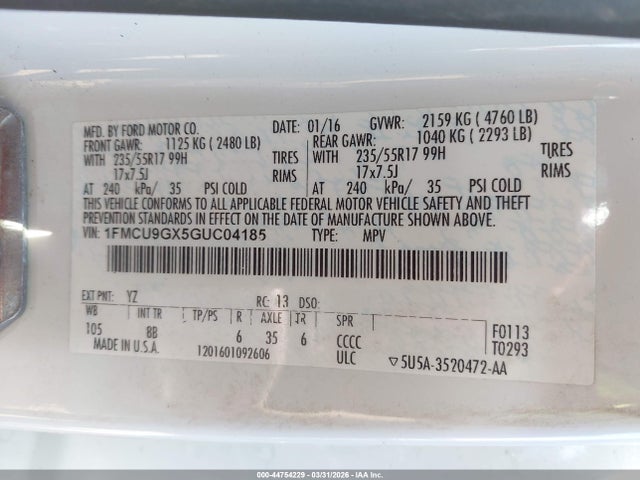 Ford ESCAPE SE 2016 1FMCU9GX5GUC04185 Image 9