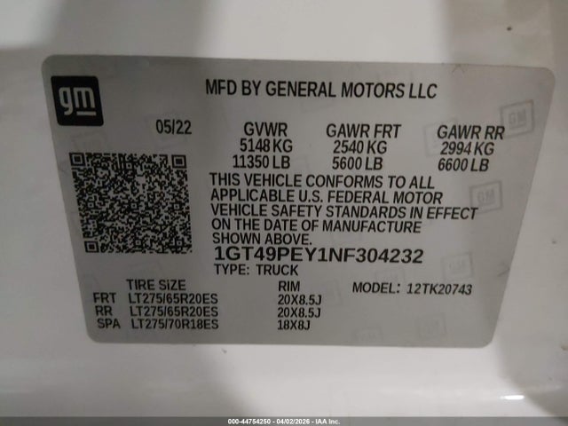 1GT49PEY1NF304232 GMC Sierra 2500hd 4wd Standard Bed At4