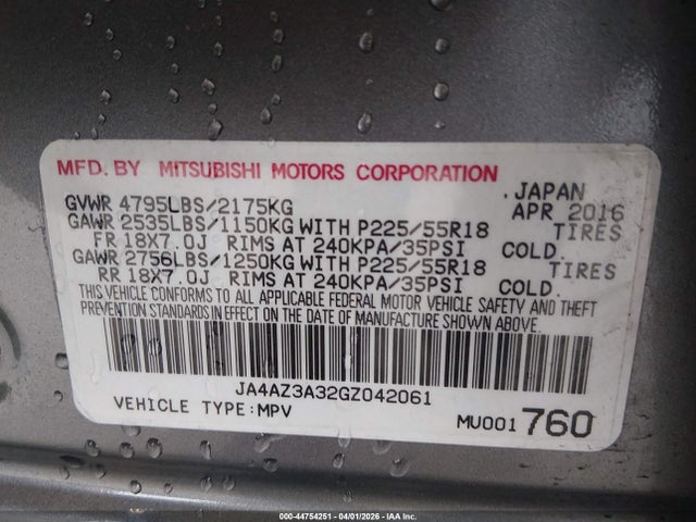 2016 MITSUBISHI OUTLANDER JA4AZ3A32GZ042061 Photo 8