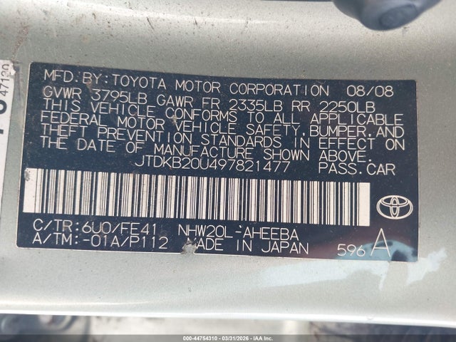 2009 TOYOTA PRIUS JTDKB20U497821477 Photo 8
