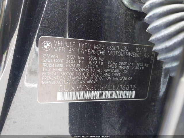 Продажа на аукционе авто 2012 Bmw X3 Xdrive28i, vin: 5UXWX5C57CL716812, номер лота: 44754324