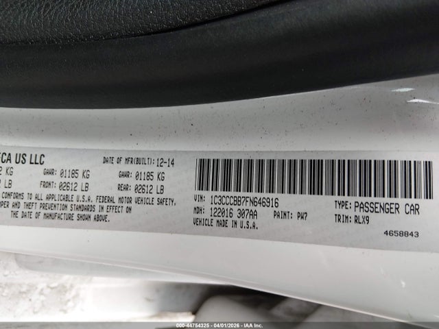 Продажа на аукционе авто 2015 Chrysler 200 S, vin: 1C3CCCBB7FN646916, номер лота: 44754325