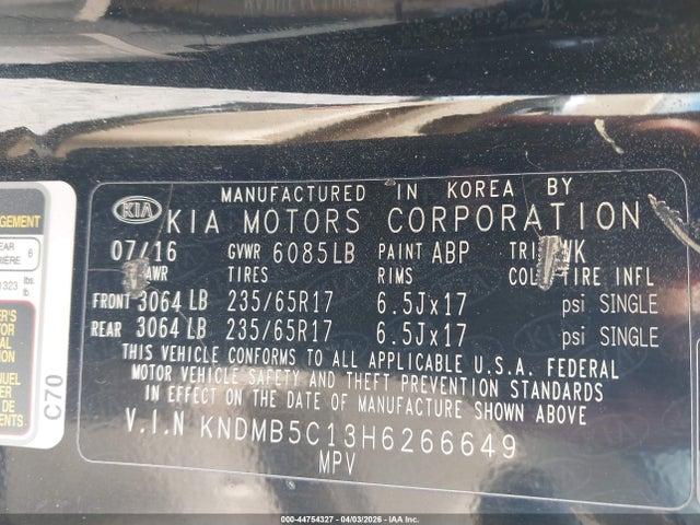 Aukcja sprzedaży 2017 Kia Sedona Lx, vin: KNDMB5C13H6266649, numer aukcji: 44754327