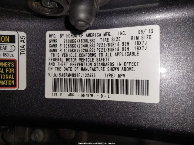 Honda Cr-v Touring 2015 5J6RM4H91FL132885 Image 9