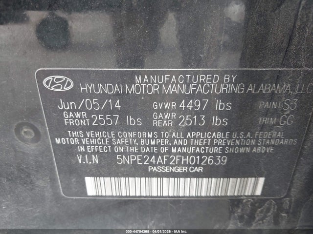 Aukcja sprzedaży 2015 Hyundai Sonata Se, vin: 5NPE24AF2FH012639, numer aukcji: 44754365